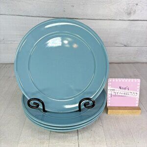 Mainstays AMELIA TOPAZ BLUE Aqua Embossed Edge Stoneware Dinner Plates Set of 4